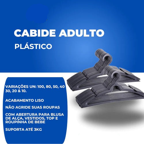 Cabide Adulto Preto Kit 100 Cabides Reforçados