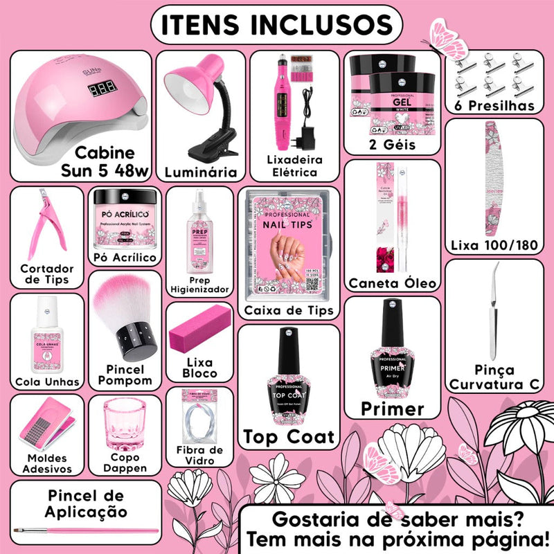 Kit Manicure e Pedicure para Alongamento e Extensão de Unhas