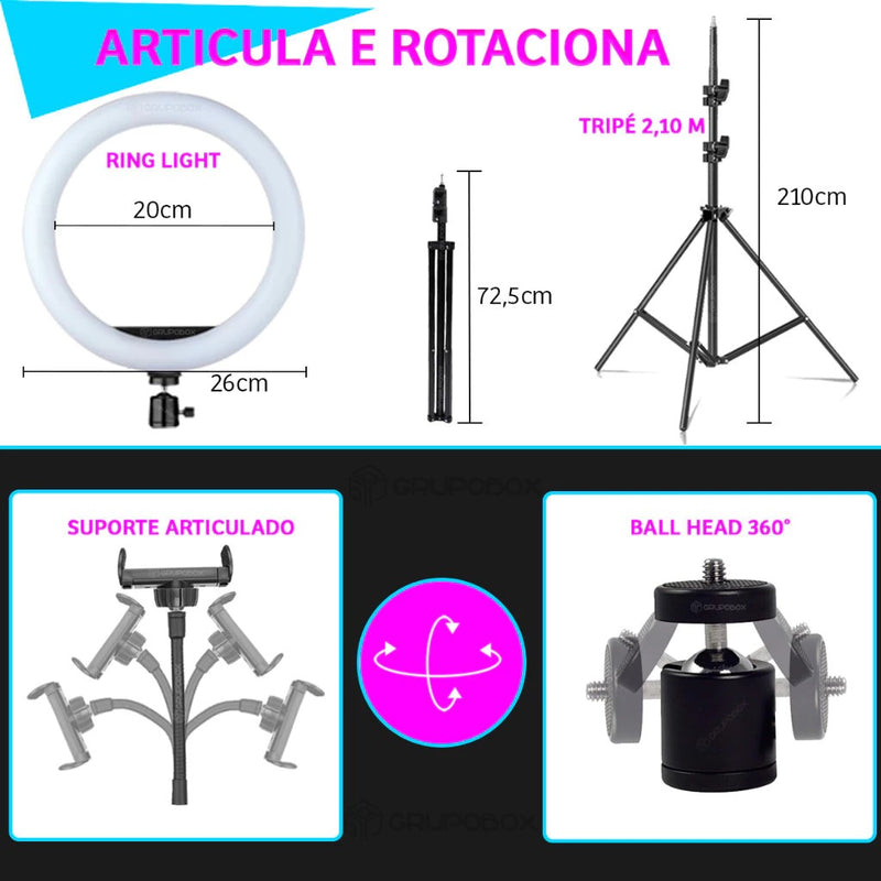 Ring Light Com Tripé 2.10M